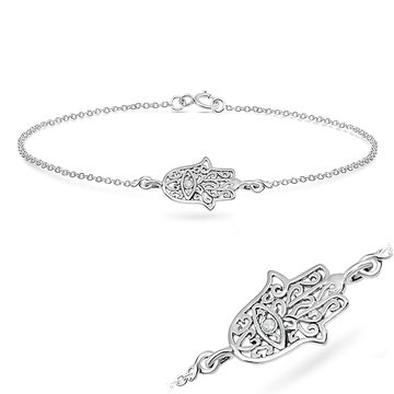 Rhodium Plated Palm Shaped Silver Bracelet BRS-31-RP